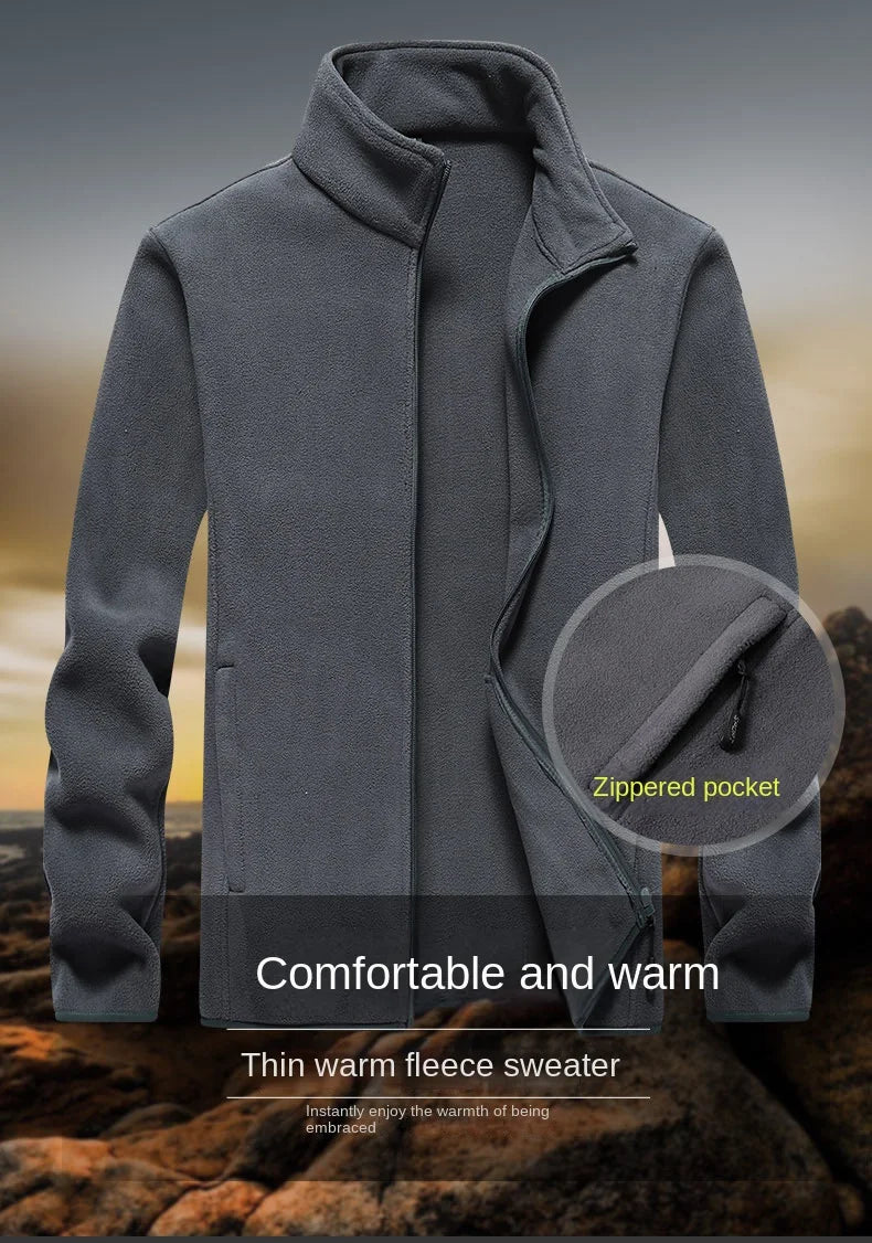Winter fleece hiking jacket windbreaker for men Sportswear Wool lining thickened warm men's coat plus size overcoat