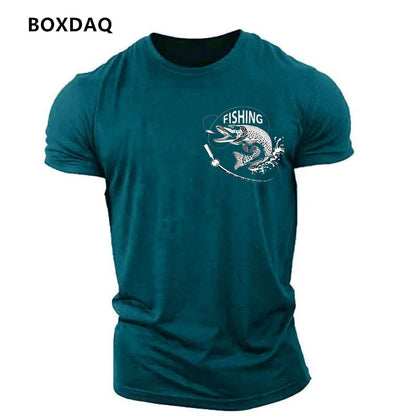 Outdoor Fishing Clothing Men's T-Shirts Short Sleeve Fish Print O-Neck Fitness Sports Tops Summer Beach Casual O-Neck Male Tees