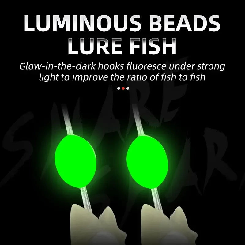 5 Hooks Sabiki Rigs Saltwater Fishing Lures Bait Rigs Real Fish Skin String Hook Mackerel Glow in The Dark Flash Sabiki Rigs