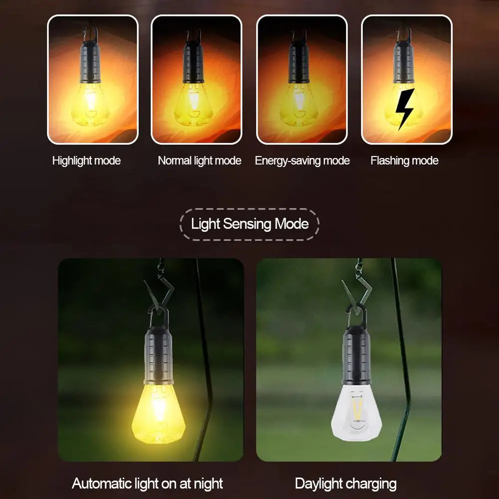 Solar Powered Camping Light Portable Led Outdoor Yard Tent Hanging Light Solar Lantern For Emergency Waterproof Rechargeable
