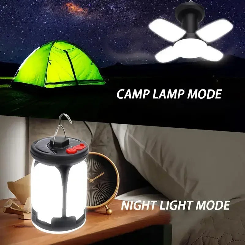 Solar Camping Light，USB/Solar Recharge Portable Lamp with 2000mAh Battery 6 Lighting Modes Outdoor Portable Hanging Tent Light