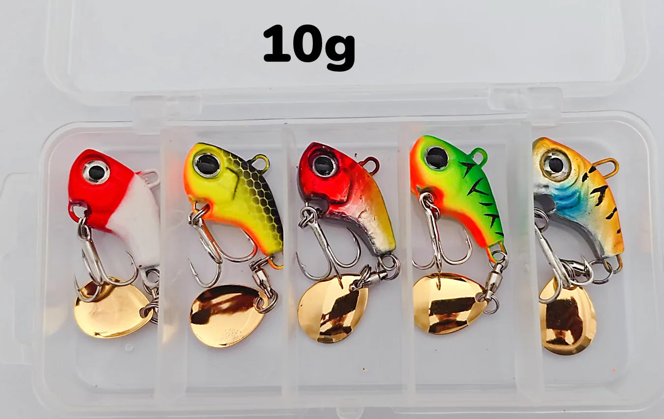 Fishing Lure Set 5pcs Wobble Rotating Metal VIB Vibration Bait Spinner Spoon Jig Sea Lures Artificial Hard Baits Sequins Tackle