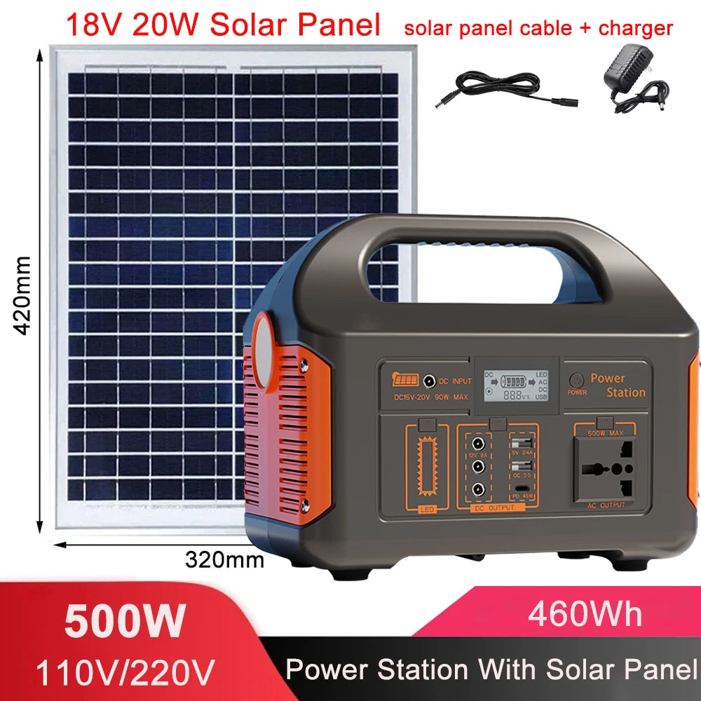 500W/300W/100W 460Wh/230Wh/76Wh LiFePO4 Portable Power Station Mobile Power Supply Solar Generator Built-in BMS 220V for Camping