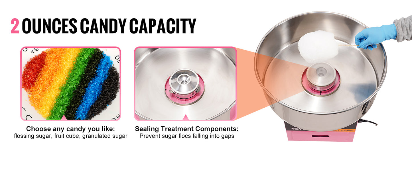 SucceBuy Electric Cotton Candy Machine Commercial Floss Maker w/ Stainless Steel Bowl Sugar Scoop and Drawer for Birthday Party
