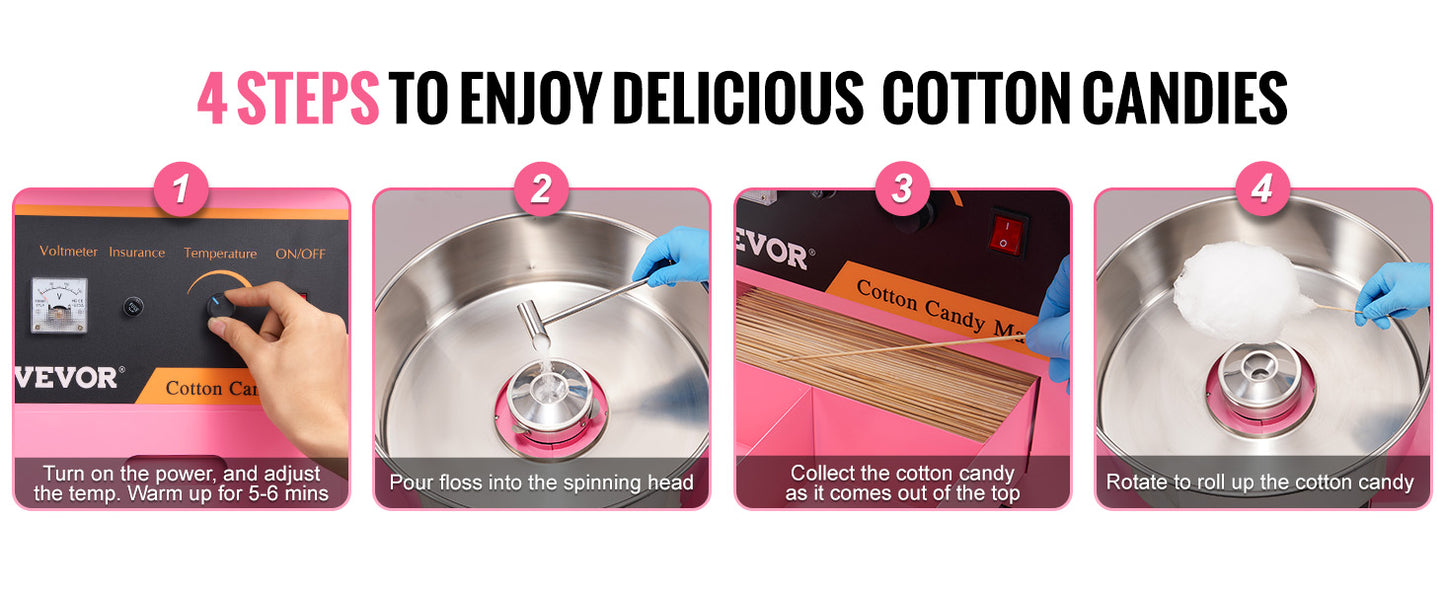 SucceBuy Electric Cotton Candy Machine Commercial Floss Maker w/ Stainless Steel Bowl Sugar Scoop and Drawer for Birthday Party